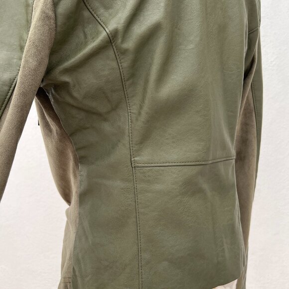 NWT BlankNYC Faux Suede Leather Moto Jacket Mixed Media Draped Olive Green Med. - Picture 5 of 15